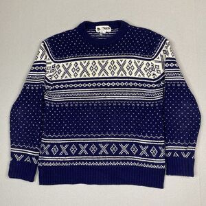 Vintage Bradlees Sweater Womens Medium Blue Nordic Fair Isle Bird eyes Crew READ